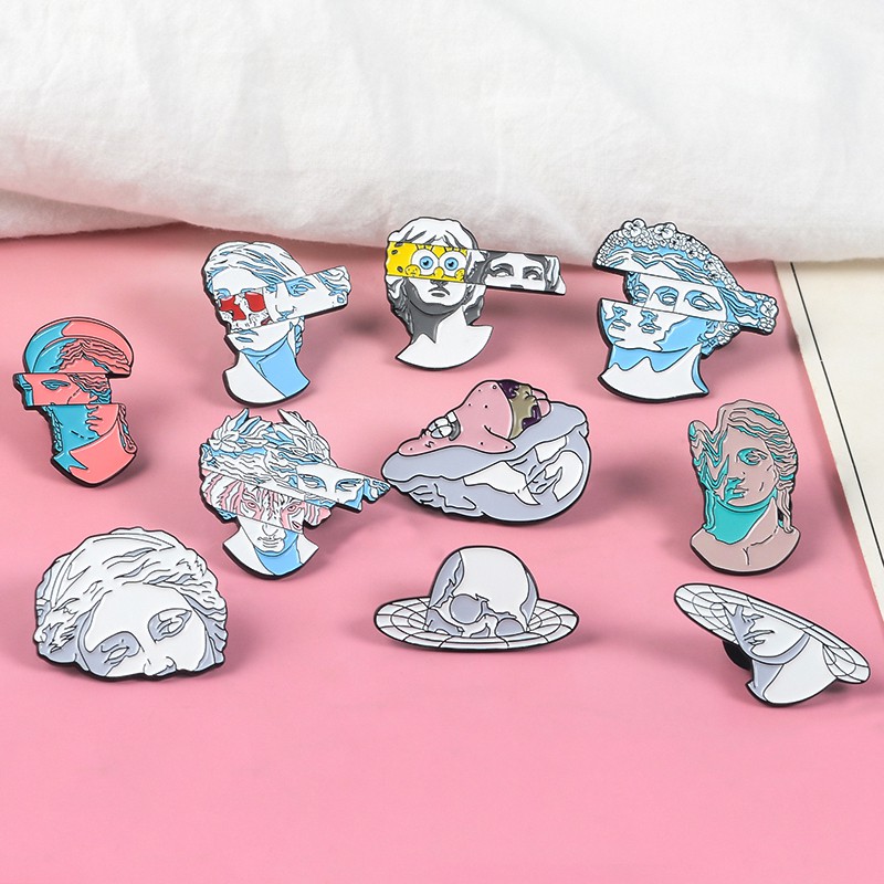 Amazing Art Enamel Pins Split Head Sculpture Custom Brooches Cartoon ...