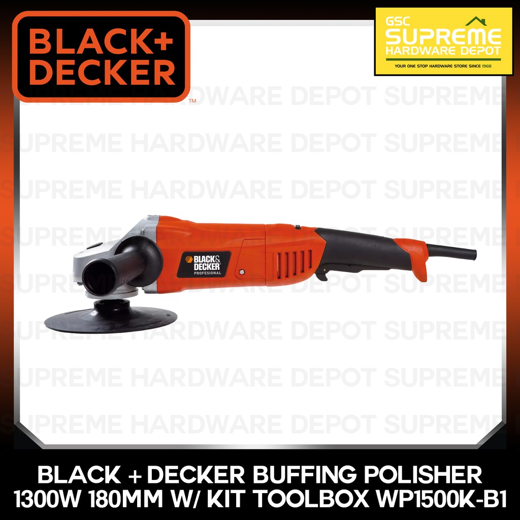 Black Decker Buffing Polisher w Kit Toolbox 1300W 180MM WP1500K B1