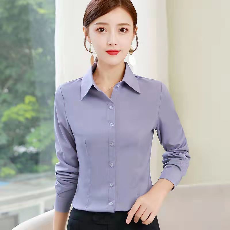 long sleeves white polo Collar formal blouse for women plus size，korean ...