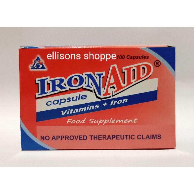 IronAid Vitamins + Iron Food Supplement Box of 100 Capsules Shopee
