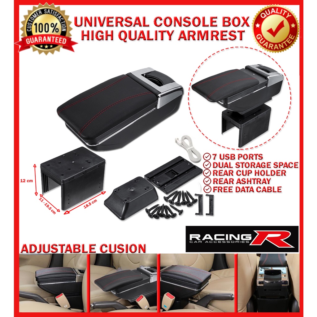 thumbnail interactive-video image 1 of Universal Armrest Centre Console – Black, Adjustable Height, Sliding Top 1 of 3