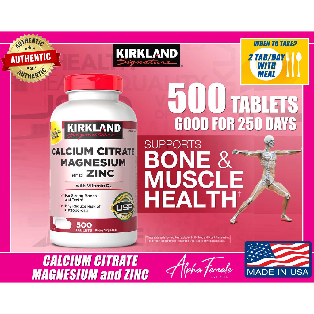 Kirkland Calcium Citrate Magnesium and Zinc, Strong Bones Teeth Reduce