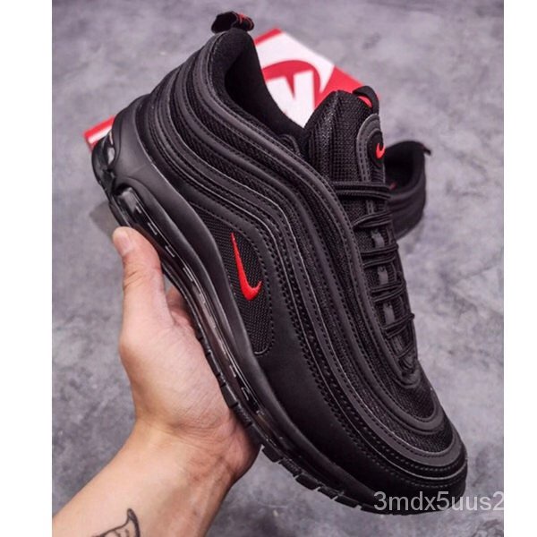 Nike air max 97 all black on sale with red tick