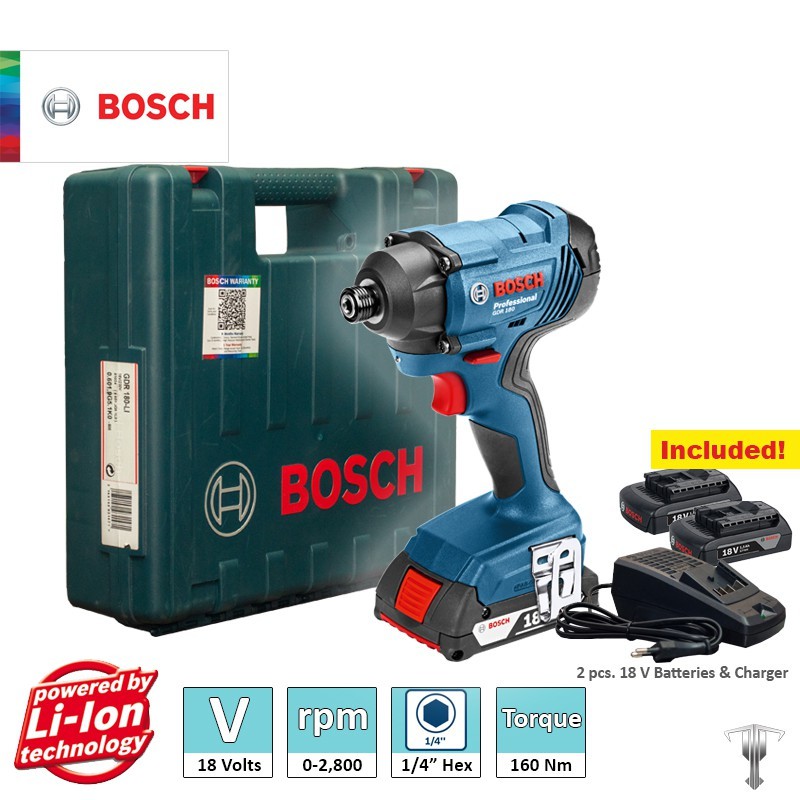 Bosch Gdr 180 Li Professional 18 V Cordless Impact Driver Kit Set