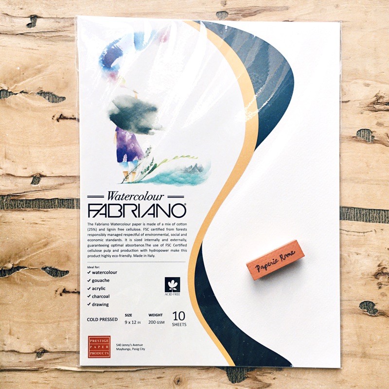 Fabriano Artist Paper: Watercolor Paper Cold Pressed 200gsm 10 Sheets 9x12,  25% Cotton