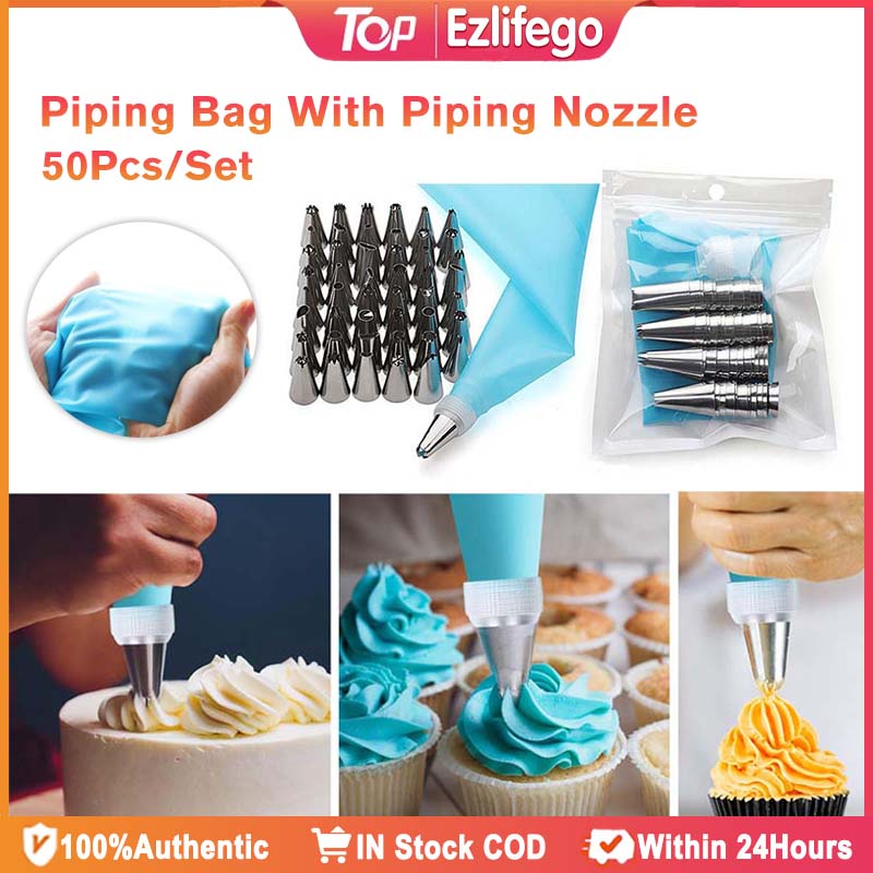 50Pcs/Set Piping Bag With Piping Nozzle Reusable Piping Bag And Tip Set ...