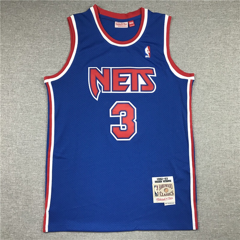 Retro NBA Mitchell & Ness New Jersey Nets #3 Drazen Petrovic Blue ...