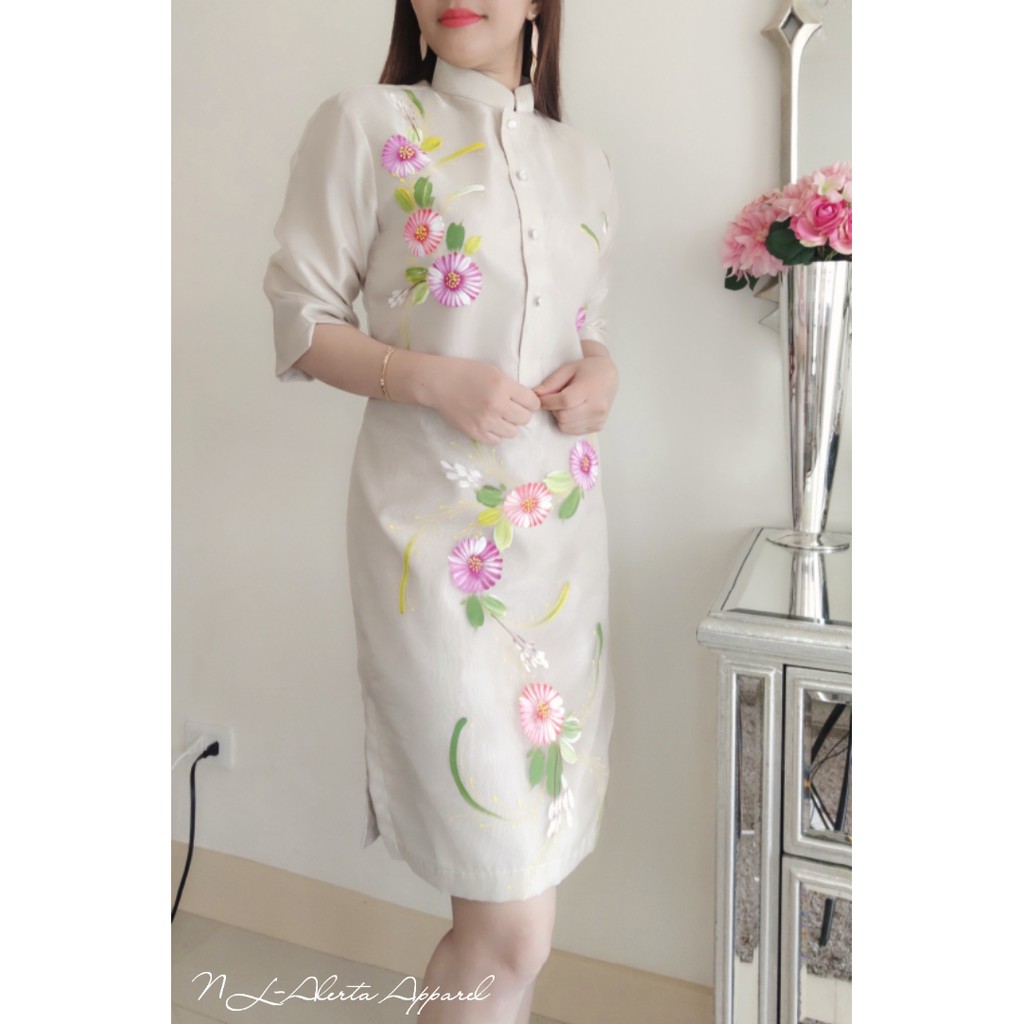 knee length dresses for ladies WO01 - Women's Barong Tagalog main image 1