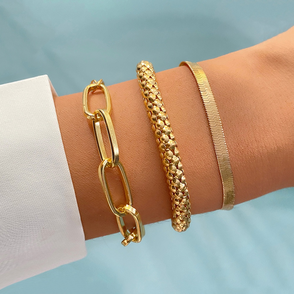 3PCS Set Thick Chain Link Bracelets Bangles Snake Chain Gold Bracelets Set Punk Jewelry For Women Shopee Philippines