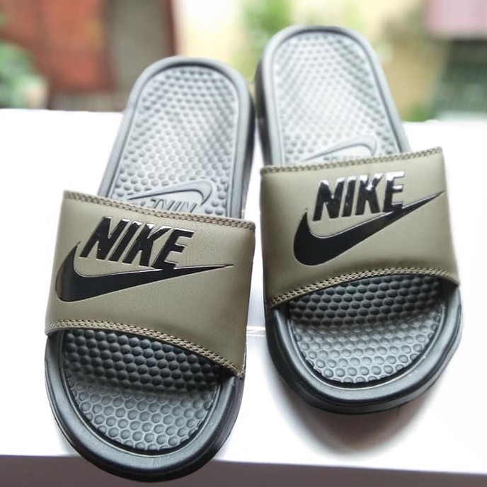 Army green nike store slides