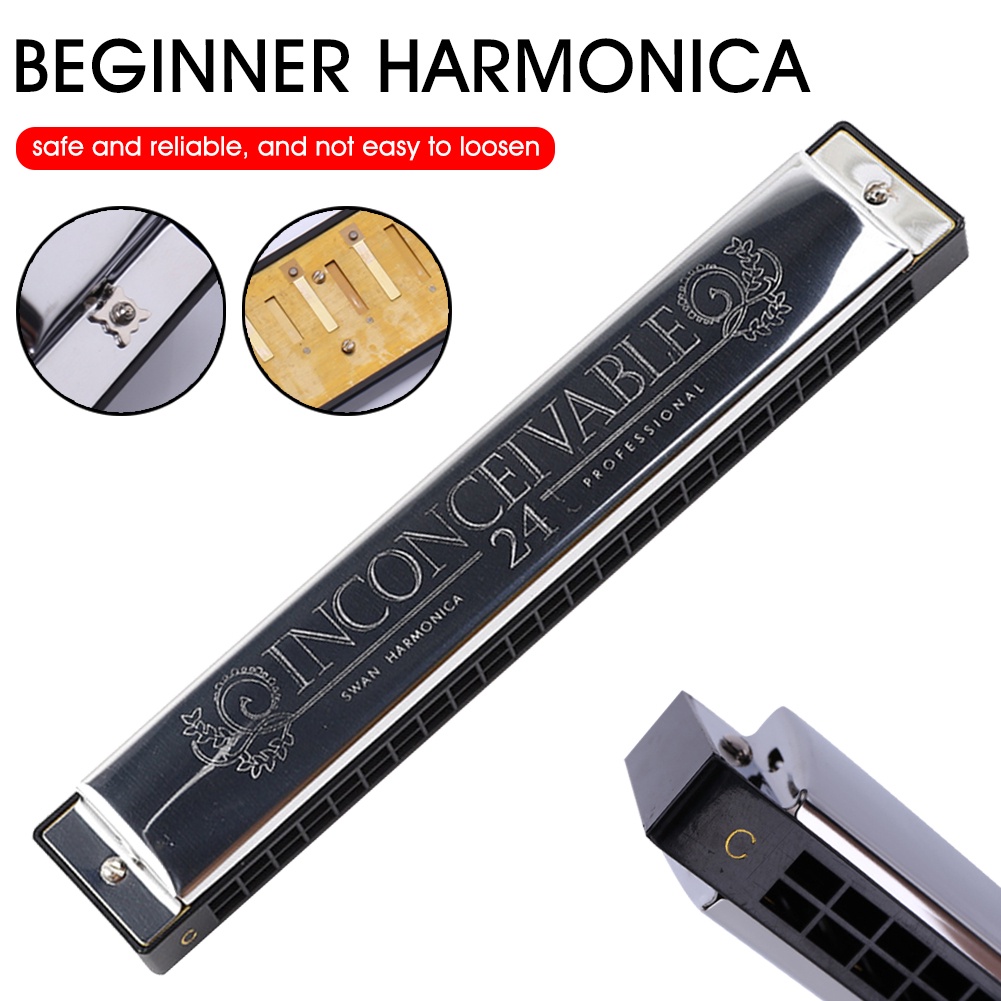 24 Holes Harmonica Key of C Mouth Organ Musical Instrument C Key Harmonica for Professionals