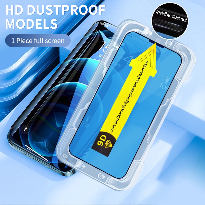 One Click Install Box Tempered Glass for iPhone 12 13 Pro Max Screen  Protector Full Coverage Screen Film For iPhone 11 X XS Max 12mini 13mini  Glass