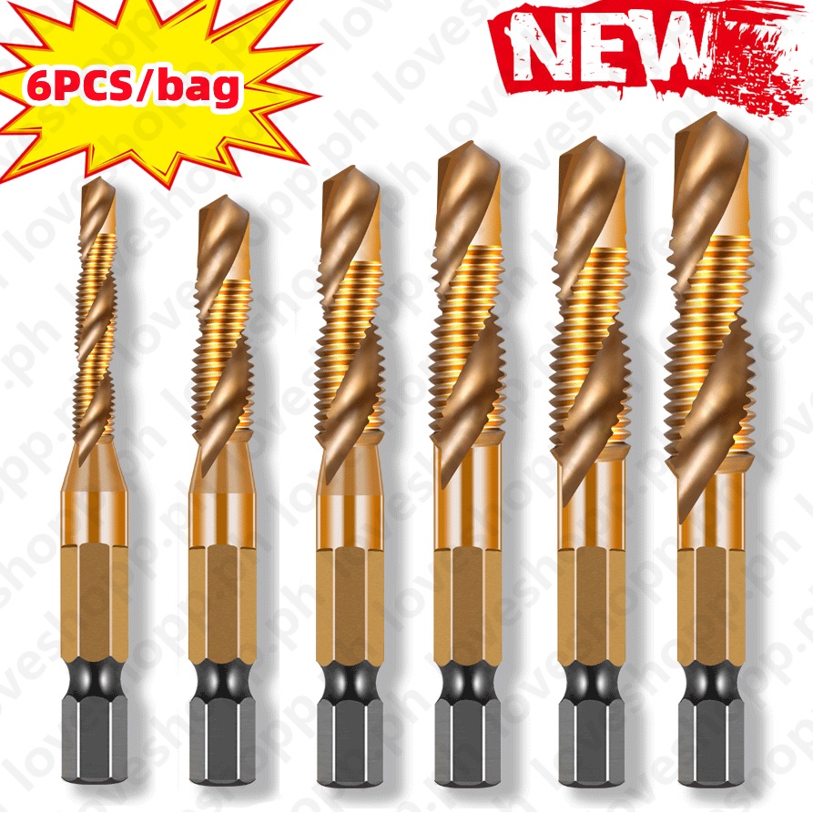 6pcs Titanium Combination Tap Drill Bit Set Thread Tap Drill Bits M3