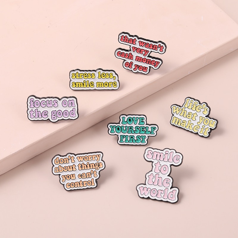 Funny Quote Enamel Pin Smile To The World Geometry Brooches Lapel Pins ...