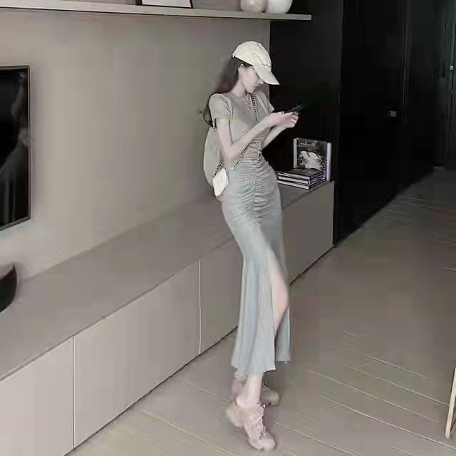 korean fashion new design plain long dress elegant sexy dress women daily  outwear | Shopee Philippines