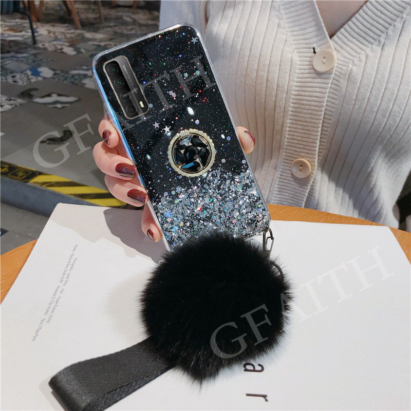 Bling Glitter Phone Casing For Huawei Y7a Case Luxury Rhinestone Ring ...