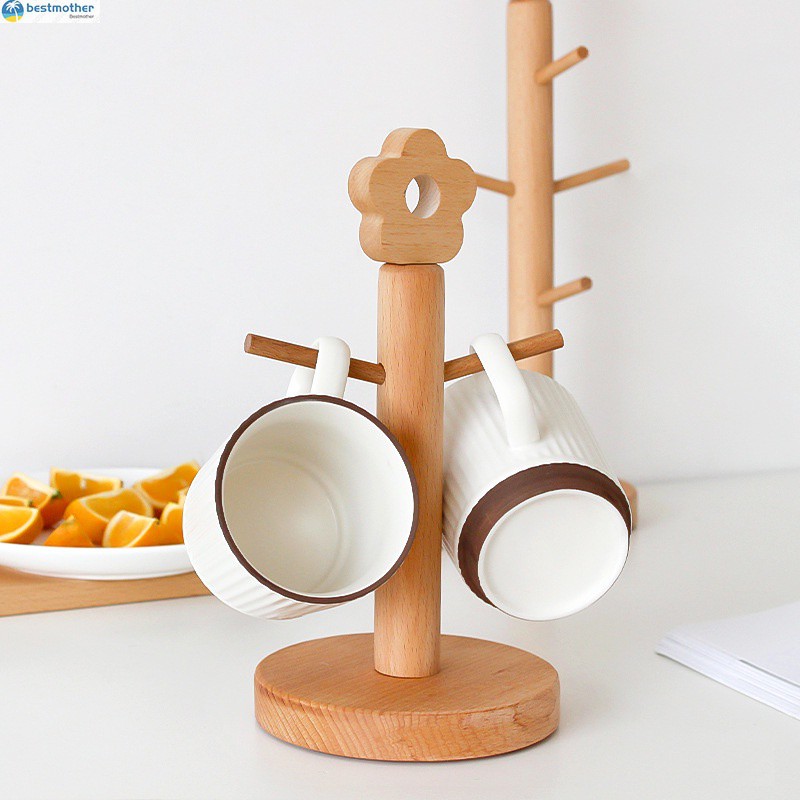 Mug Holder Tree Wooden Cup Rack Stand with Flower Decor 1/3 Tier Self ...