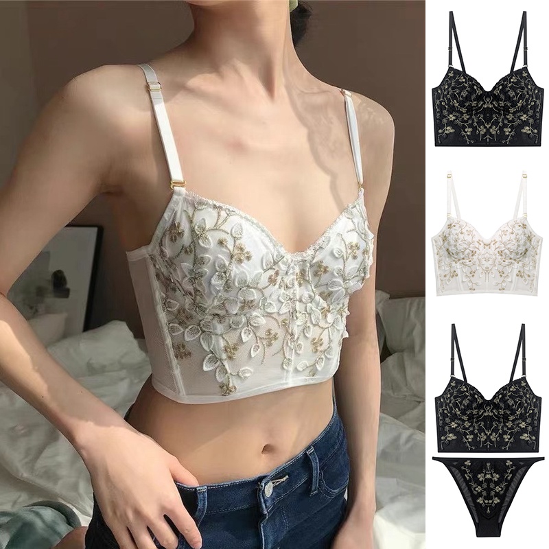 Vintage Floral Embroidered Corset Classic Slim Padded Underwire Sexy Lacy  Bra