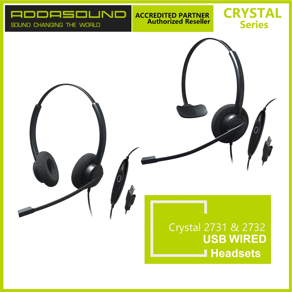 ADDASOUND CRYSTAL HEADSETS Noise Canceling USB Corded SR2731 MONO ...