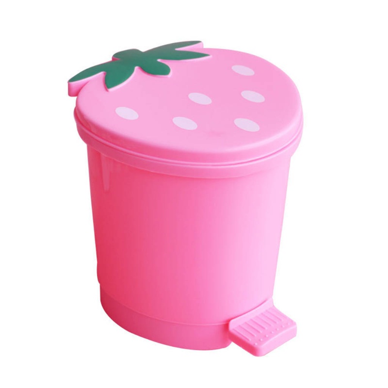 Mini Strawberry Trash Can with Lid Plastic Garbage Bin Waste Paper ...