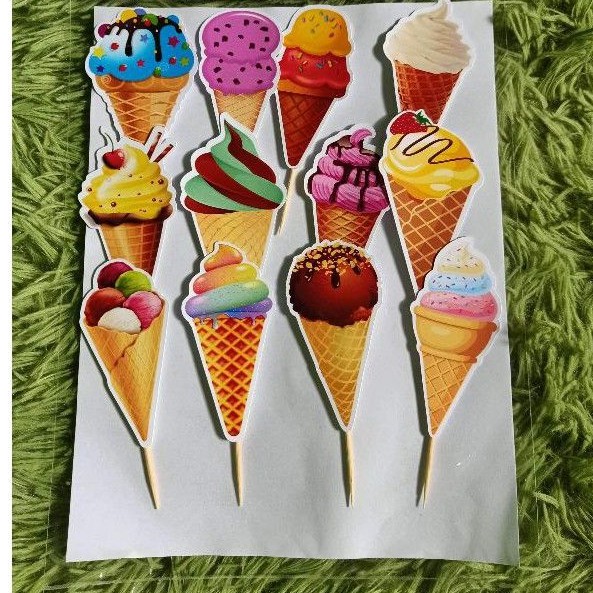 Ice Cream Assorted Design Cupcake Topper 12 pcs./pack | Shopee Philippines