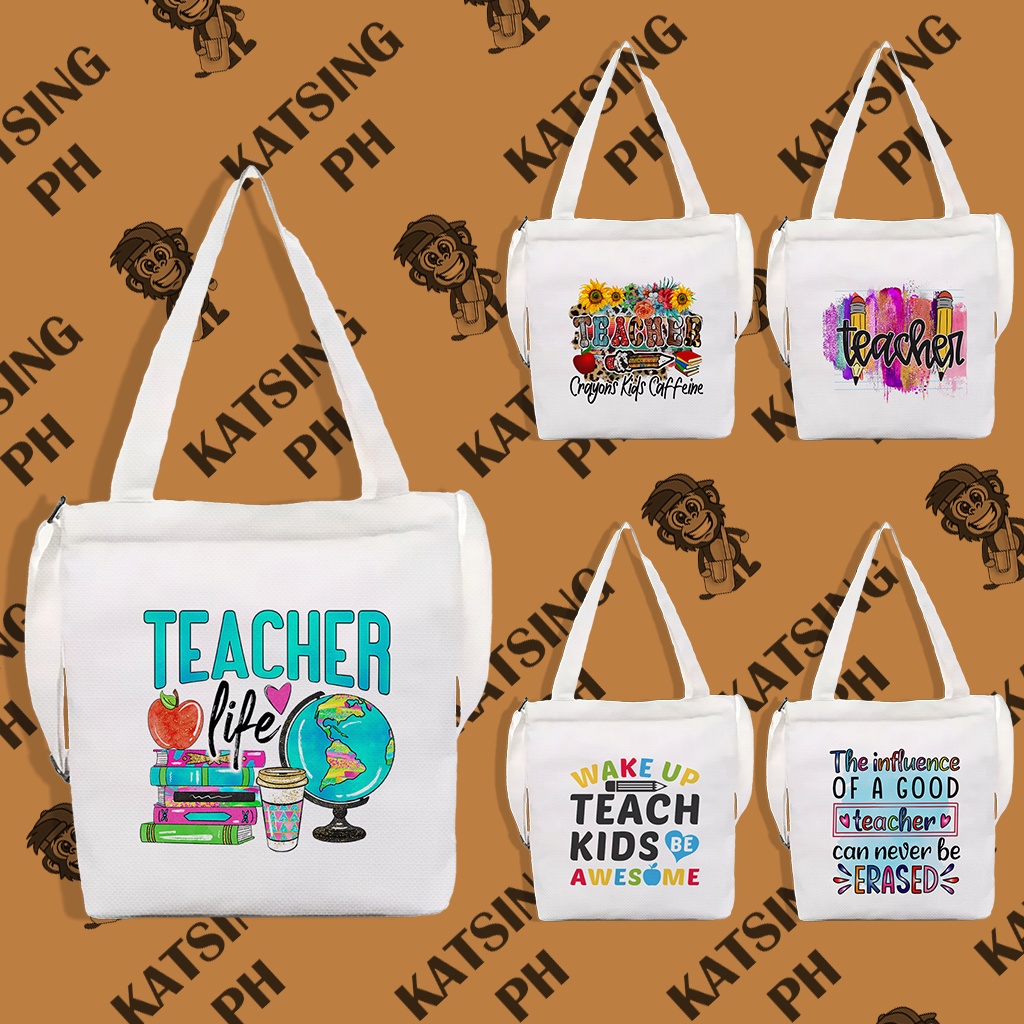 Teach's Day Pt. 1 Sling X Tote Bag With Zipper Tuition Bag Teacher's ...
