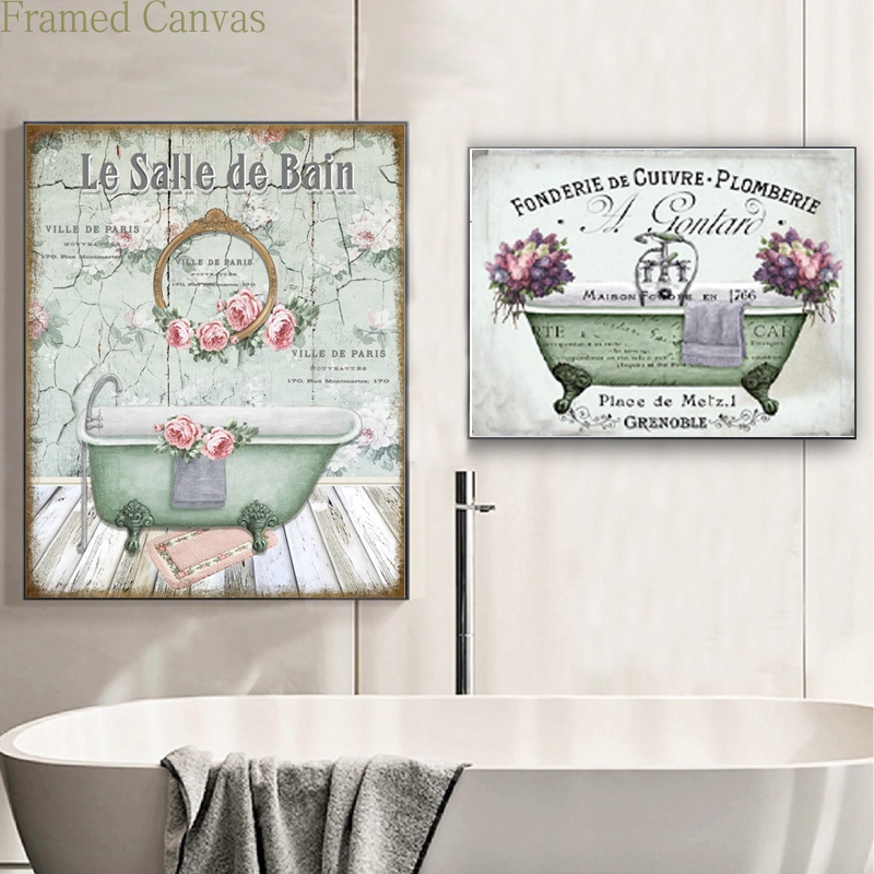 Vintage French Style Shabby Victorian Bathtub Canvas Painting Prints ...