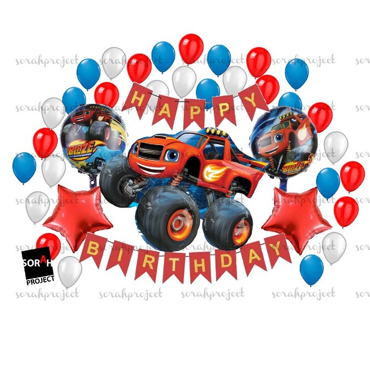 Blaze Monster Truck Birthday Balloon Decoration Theme Set Package Sorah ...