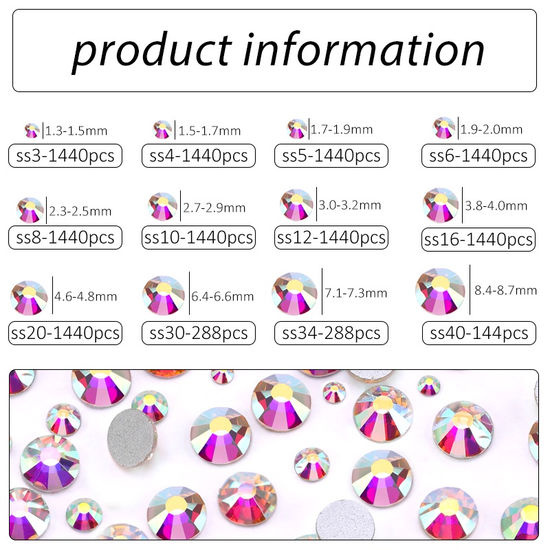 QIAO Glitter Rhinestones Crystal AB SS3-SS50 Non Hot Fix FlatBack ...