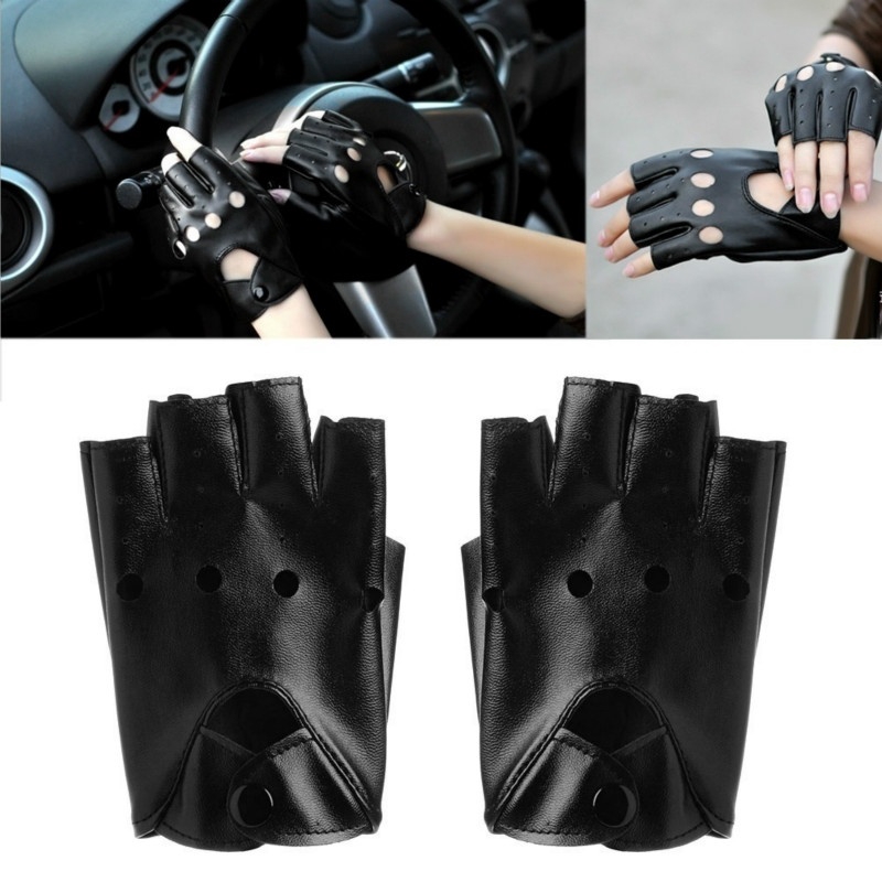 Fashion Finger Driving Women Gloves PU Leather Fingerless Motorcycle