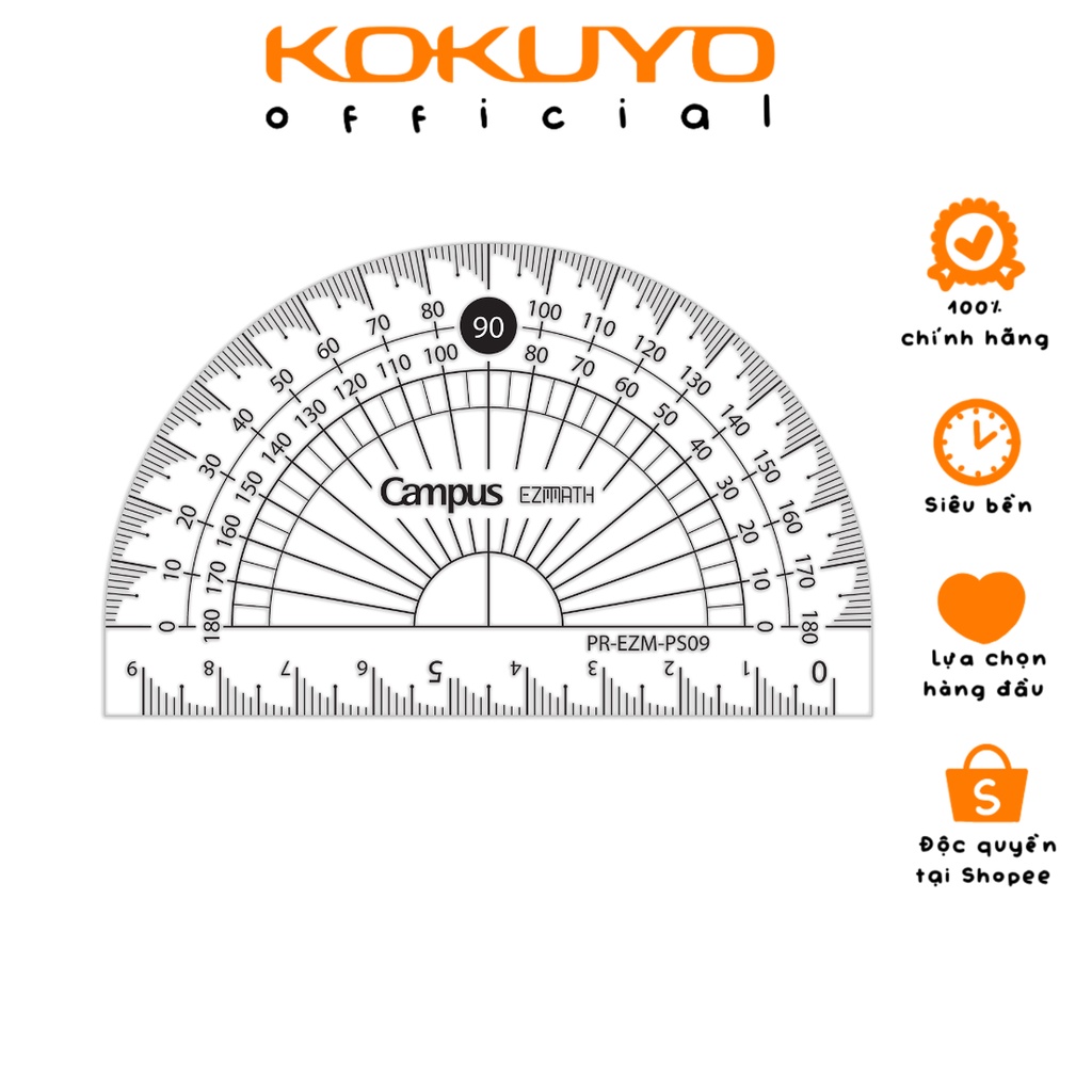 EZMath Campus Transparent Plastic Protractor with integrated ruler ...