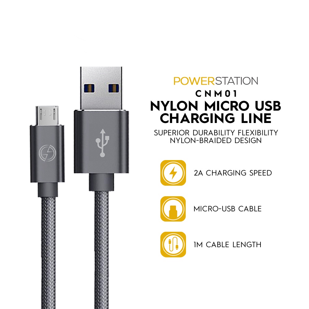 Powerstation Nylon Micro USB Charging Cable 2A 1M Length CNM01 Shopee
