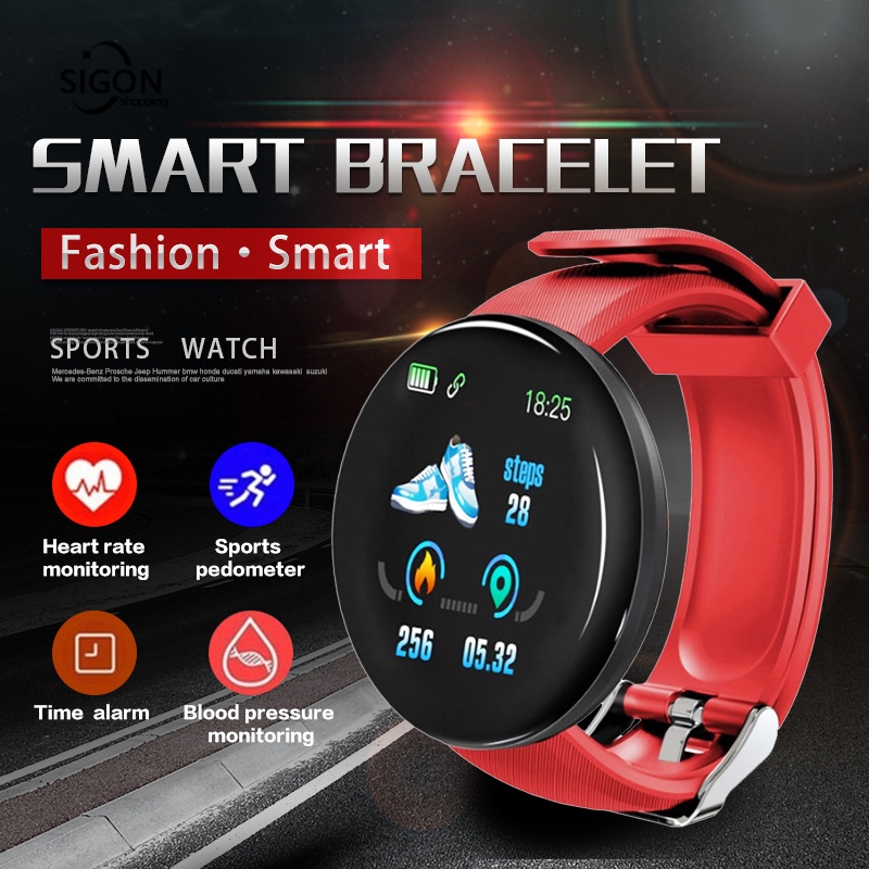 D18 Smart Watch Waterproof Heart Rate Blood Pressure Monitoring Pedometer  Sports Bracelet