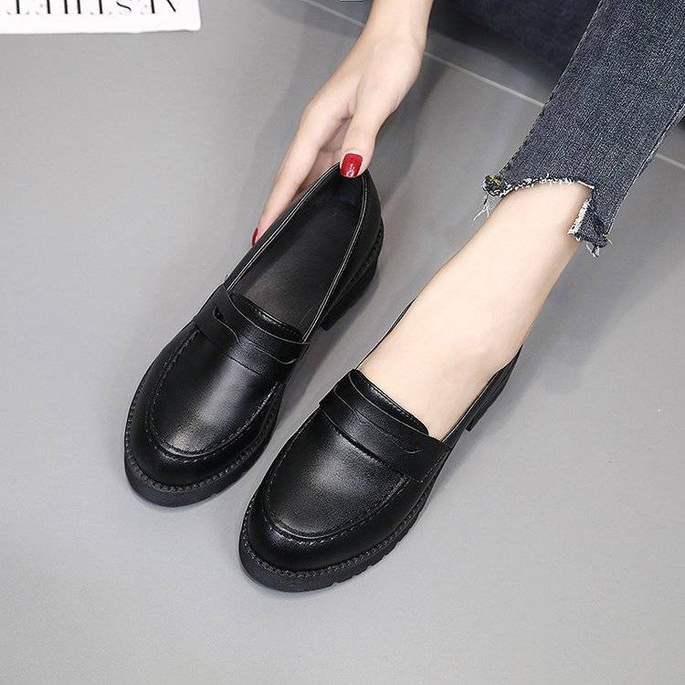 Small Leather Shoes Korean Style Chunky Heel All-Matching Work Slip-On ...