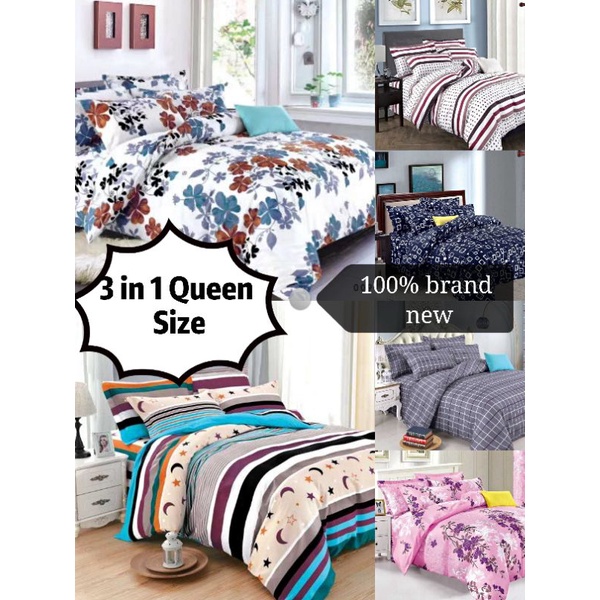 TNC 3 in 1 Bedsheet Set Queen Size (1pc. garterized bed sheet, 2 pcs
