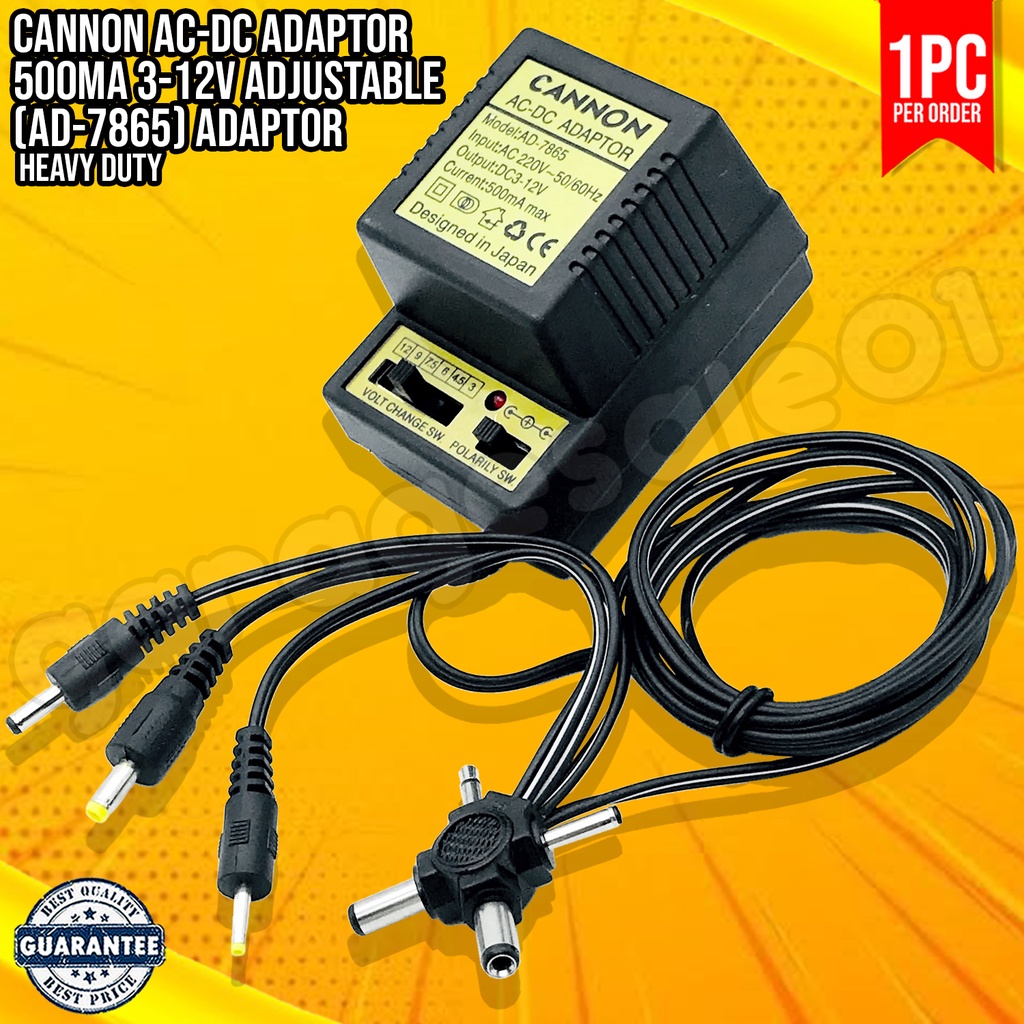 🟡Cannon AC-DC Adaptor 500MA 3-12V Adjustable Adaptor (AD-7865)🟡 ...