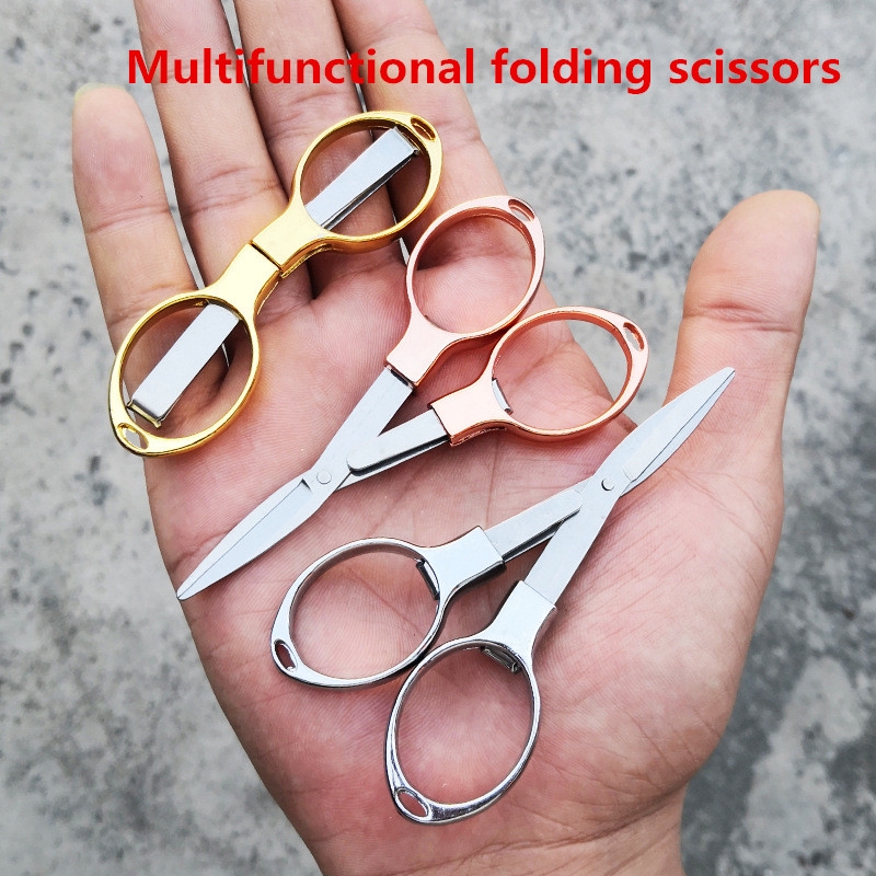 Multi function folding scissors stainless steel fishing scissors small  scissors with eight thread ends travel portable fishing scissors