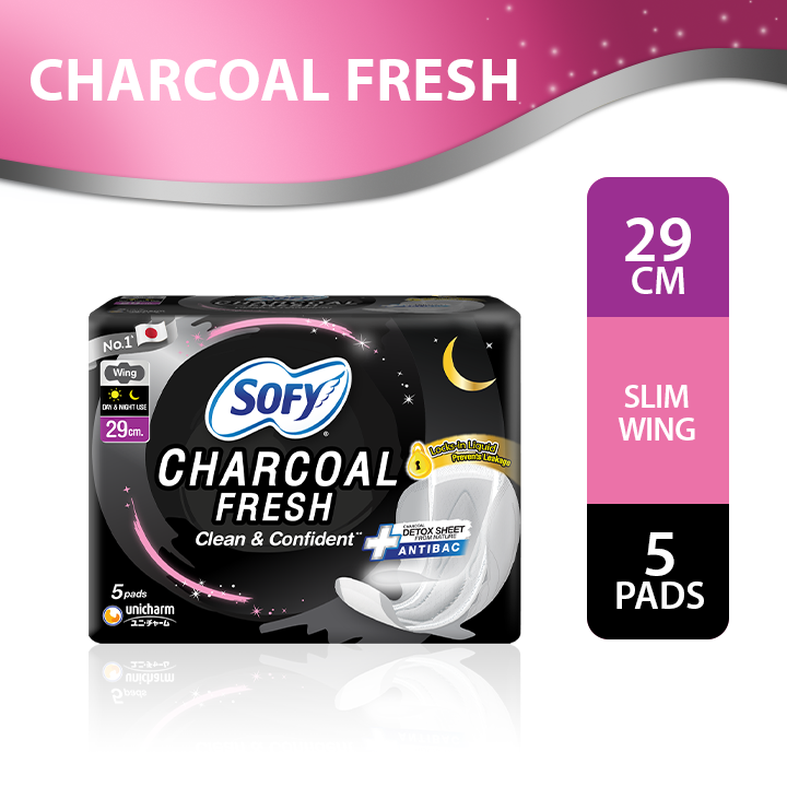 SOFY Charcoal Fresh Overnight Sanitary Napkin with Wings 29cm - 5 pcs ...