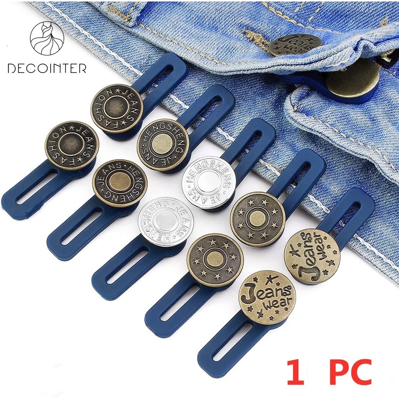 1pc Stainless Steel Adjustable Waist Button, Bead Decor Button For Jeans