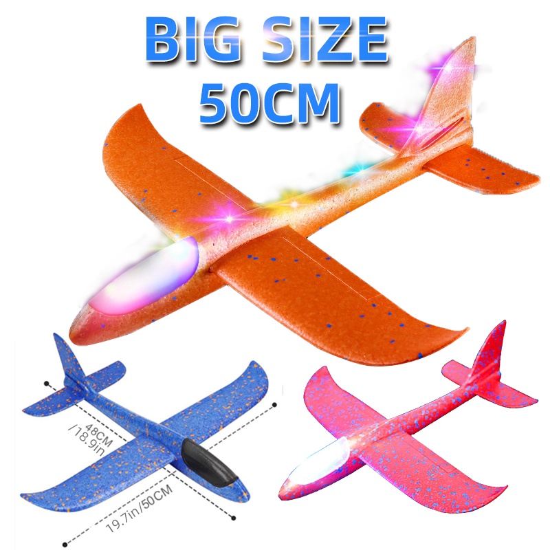 50CM Big LED Flash Foam Plane Glider Hand Throw Light Inertial AirPlane EPP Outdoor Launch Fun