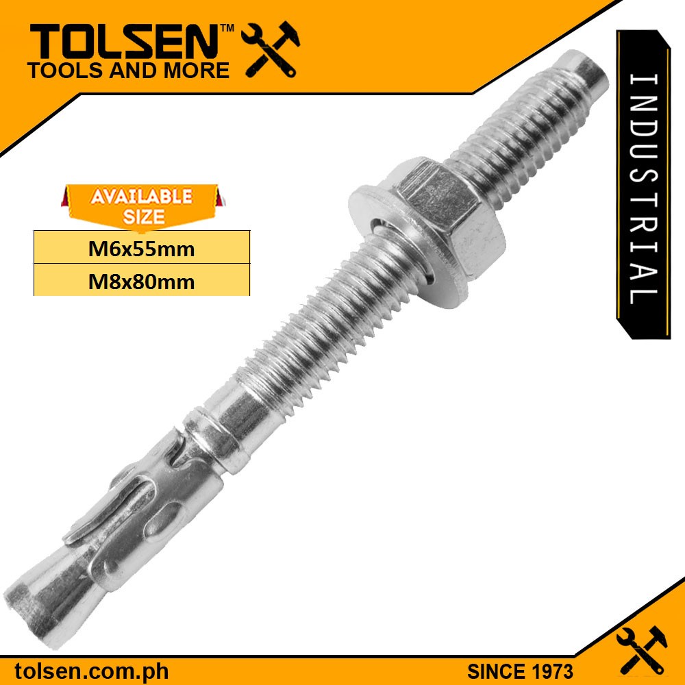 Tolsen 50pcs Galvanized Wedge Anchor (M6*55mm M8*80mm) Shopee