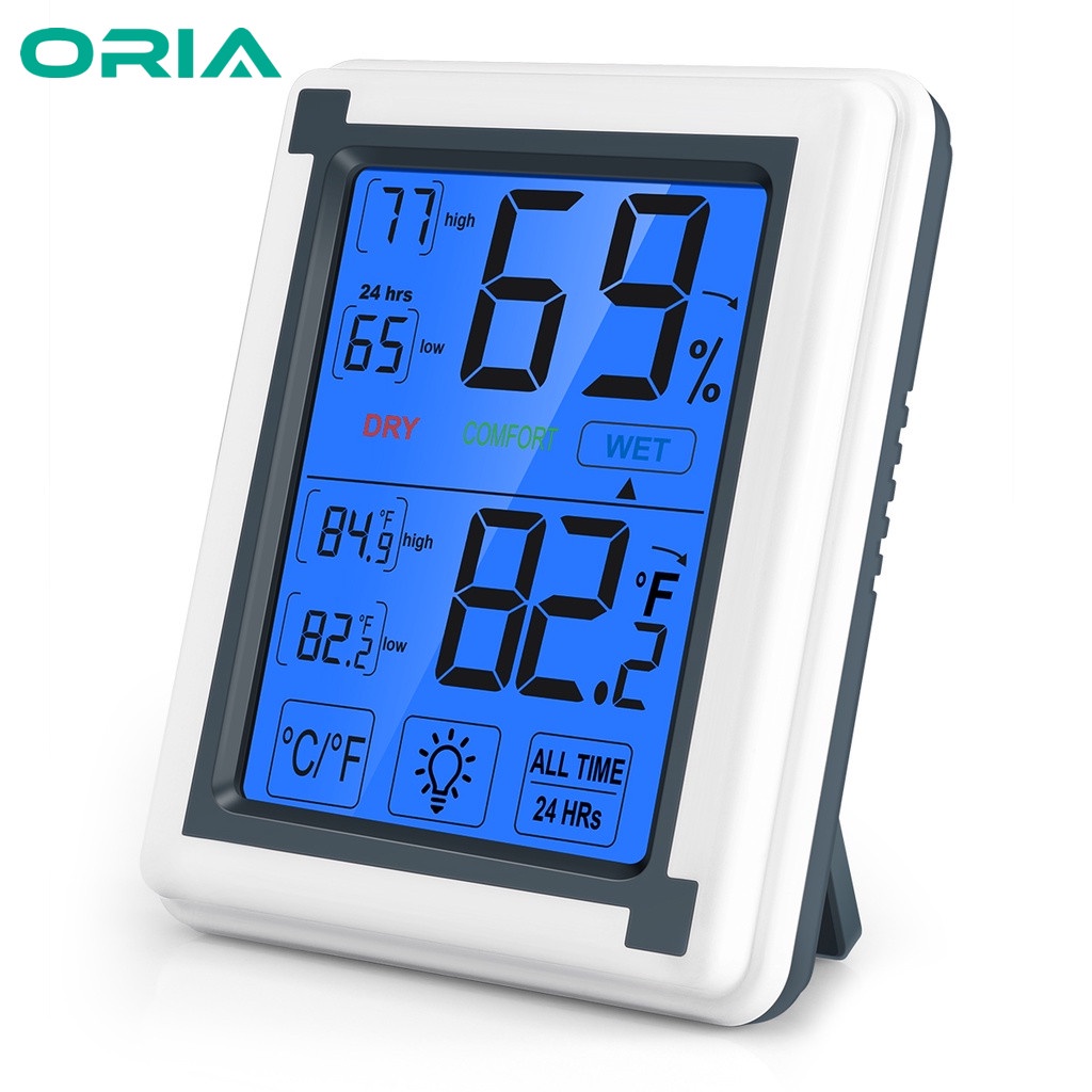 ORIA Digital Hygrometer Thermometer Indoor Humidity Monitor with LCD Touch Screen Shopee