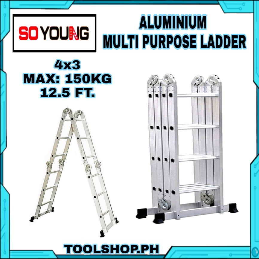 Foldable Ladder 4x3 Multi Purpose Aluminum Ladders with Free Toolset
