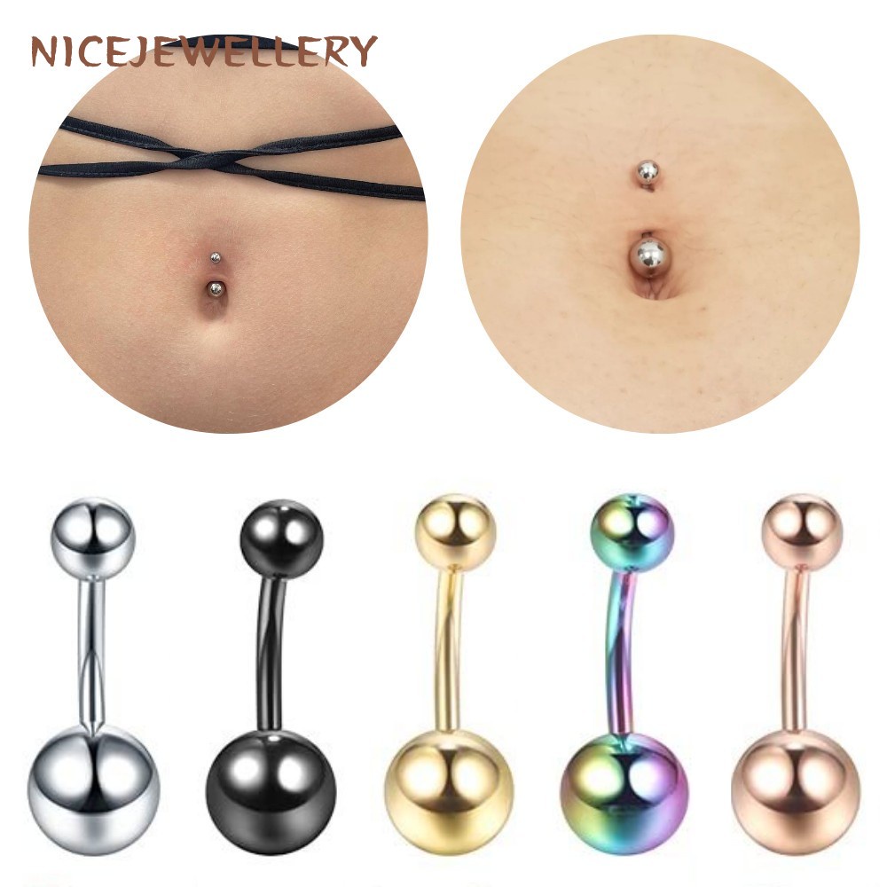 Single Titanium Steel Belly Button Ring Simple Round Ball 1.6mm Thick