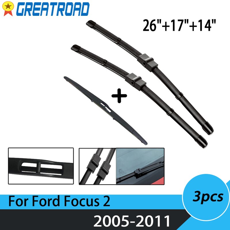 Wiper Front Rear Wiper Blades Set For Ford Focus 2 2005-2011 2010 2009 ...