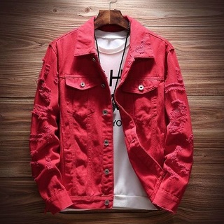 Red jeans jacket hot sale for men