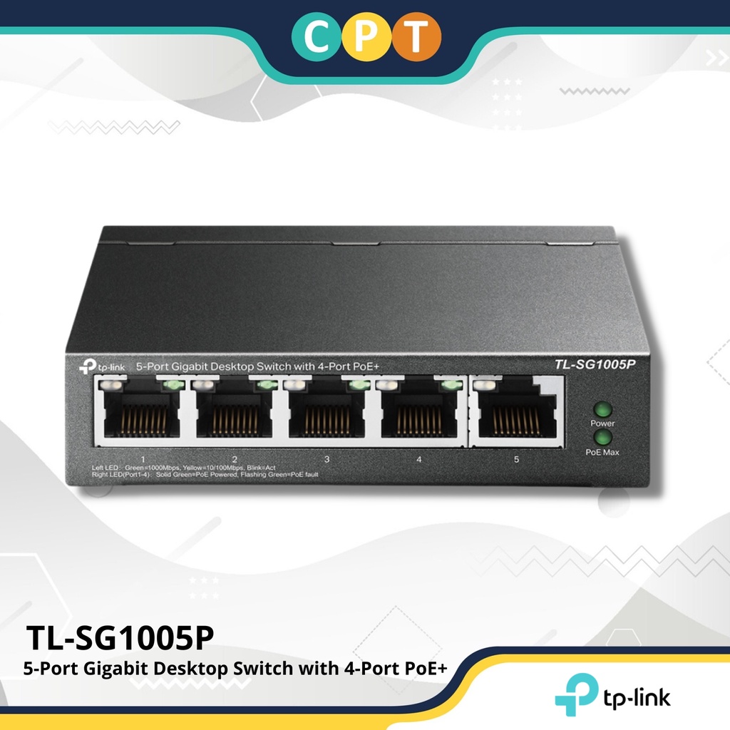 TpLink TLSG1005P 5Port Gigabit Desktop Switch with 4Port PoE