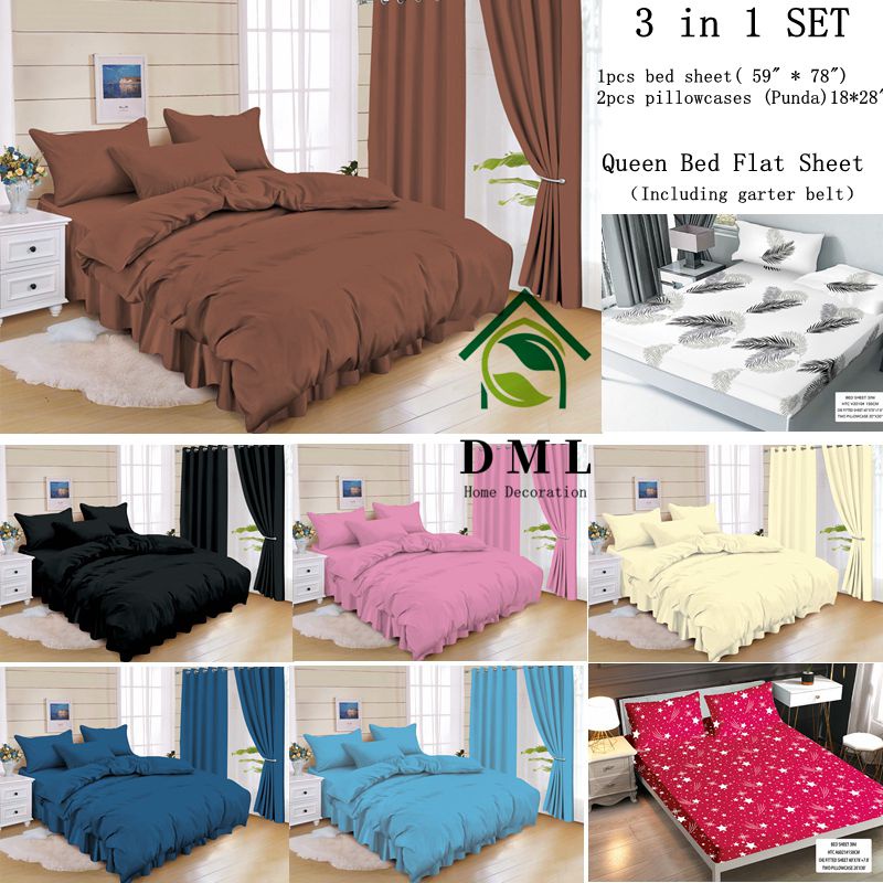 3 in 1 SET Plain Queen Bed Flat Sheet (Garterized) Bed Sheet Polyester+Cotton/Queen bed sheets