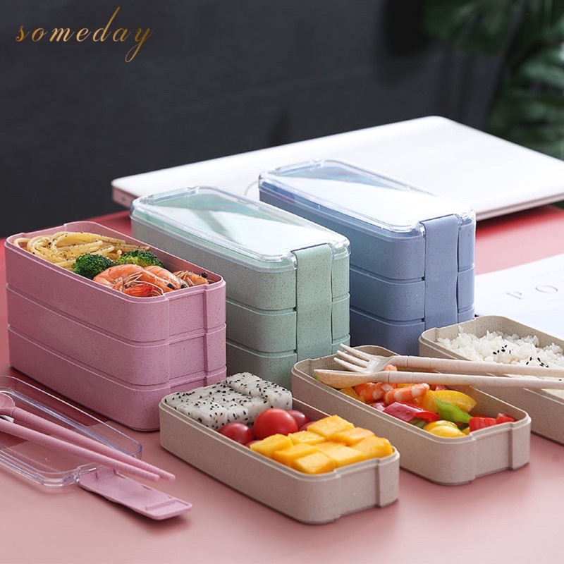 Someday 3Layer Japanese Wheat Straw Lunch Box Portable Picnic Food ...