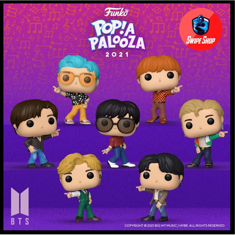 Funko Pop! Rocks BTS Set of 7 - Dynamite-RM, Dynamite-J-Hope,  Dynamite-Suga, Dynamite-Jimin, Dynamite-Jin, Dynamite-Jung Kook, and  Dynamite-V